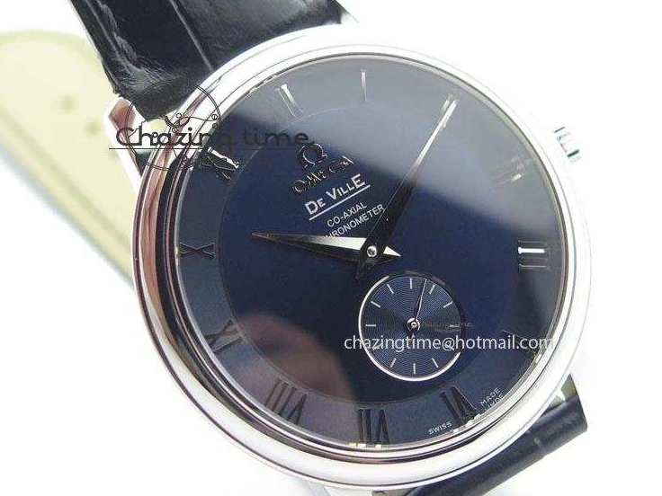 0311 De Ville MK 1:1 Best Edition SS Blue Dial On Black Leather Asian Seagull T1701 (Sec@6) Casual 8242